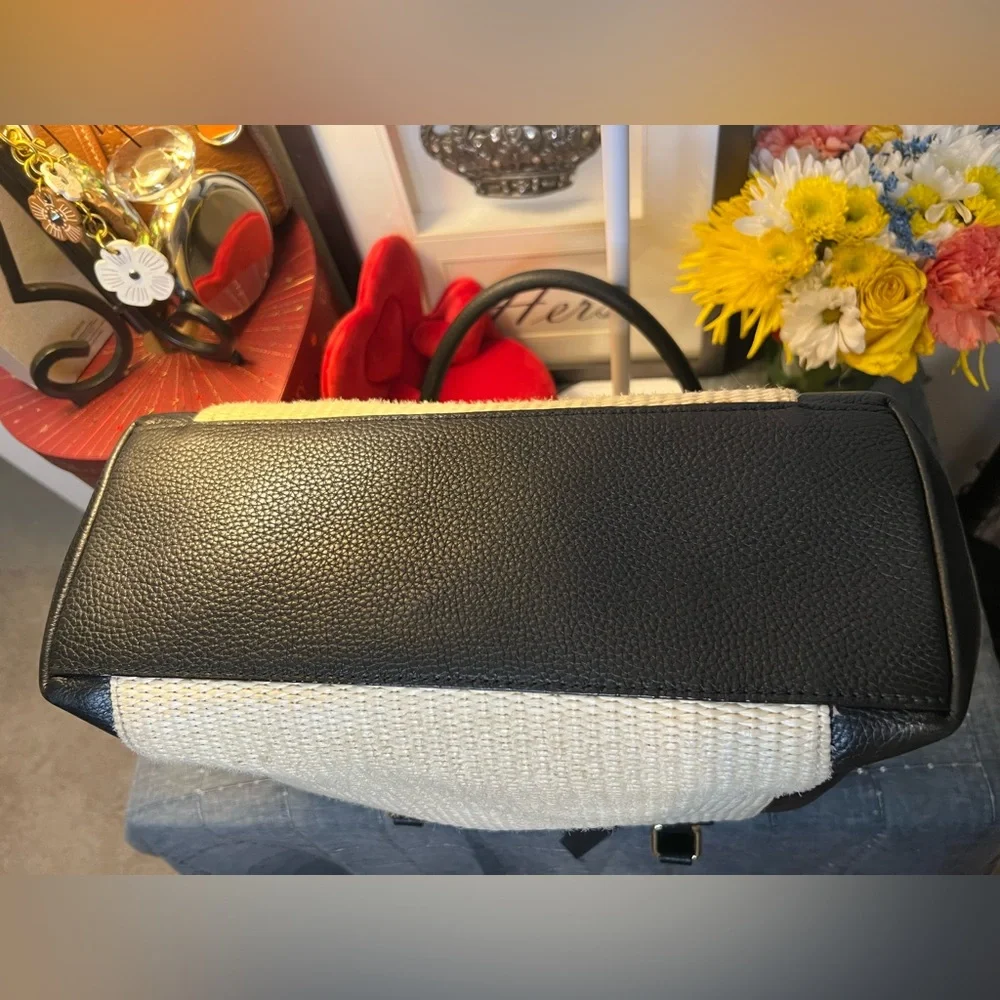 Kate Spade NY Renny Drive Francis straw & black leather Tote Shoulder Bag w Bow
